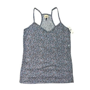 C&S Strappy Racerback Floral Tank Top V Neck Grey With Flowers Size XL
